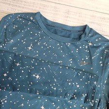 Nike Pro Womens Small Starry Night Cropped Top Shirt Teal Blue Silver Stars