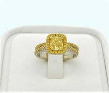 CANARY YELLOW CUSHION DIAMOND ENGAGEMENT RING WEDDING BAND SET CERT 3.98 CT