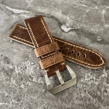 24mm Brown Rustic Leather Strap for Panerai – Handmade Vintage Watch Band