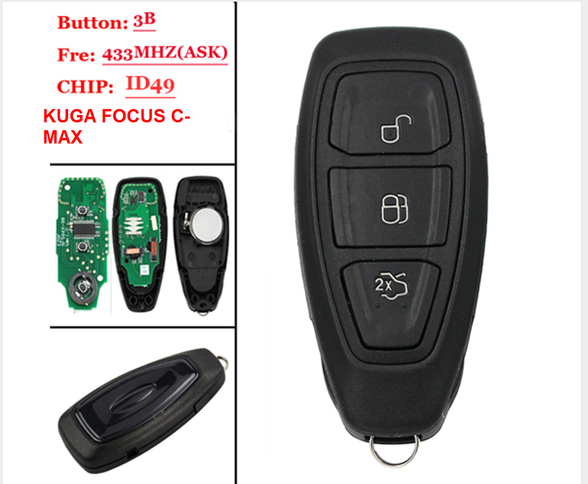 5-Button Key Fob Replacement Shell Case For 2013-2016 Ford C-Max, Escape, Focus – Includes Key Blade-633098