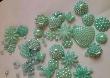 CraftbuddyUS 75 pcs Acrylic Aqua Flatback Heart Flowers Pearl Bead Assortment