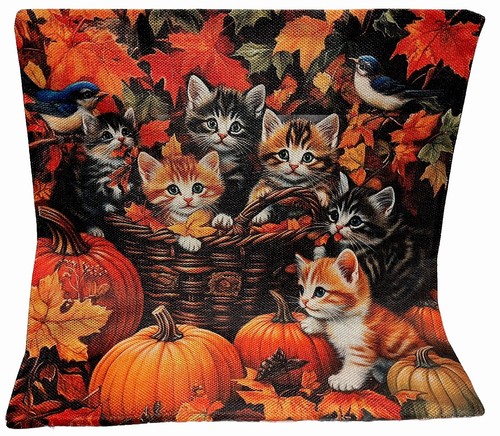 Katze Katzen Korb Herbst Blätter Herbst Erntedank Überwurf Kissenbezug Urlaub Deko