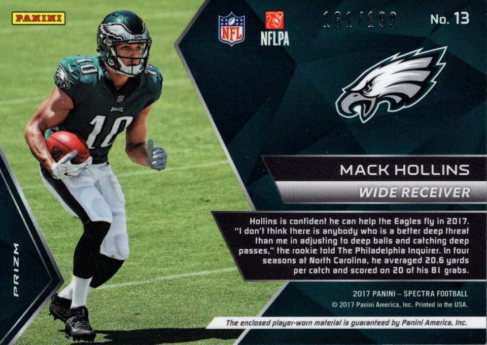 2017 Panini Spectra Immense Materials #13 Mack Hollins Jersey /199 - NM-MT - Image 2 of 2