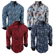 Mens Shirt Colorful Paisley Floral Western Fashion Print Slim Fit Button Dress 2