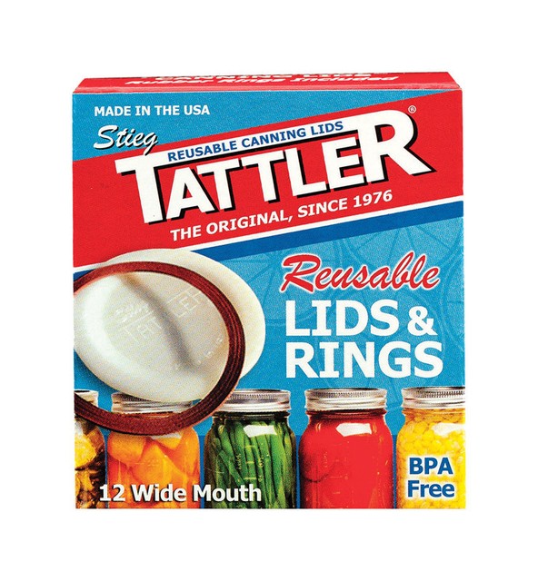 Tattler Reusable Canning Lids & Rings - 1 Dozen Wide Mouth, Bulk Pack (White)