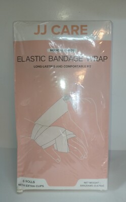 6 Pk - J J Care Medical Grade Elastic Bandage Wraps W/Clips, 2 Sizes