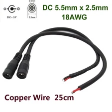 CCTV DC Power Plug Jack Connector 5.5mm x 2.5mm Female Socket Cord Cable 18AWG