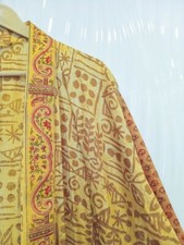Pure Silk Long Robe Woman Silk Kimono Bohemian Luxe Handcrafted Beige KMO4939