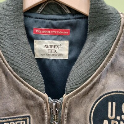 【完売品】AVIREX AGED LEATHER TYPE MA-1 AVIREX Men's Aged Leather MA-1 Dark Green Size M Free shippping