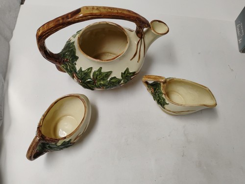 Vintage McCoy Ivy Leaves Art Pottery Teapot, Sugar, & Creamer Set Collectable - Picture 3 of 7
