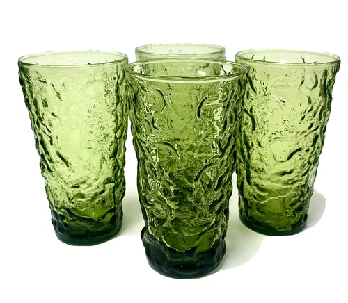 VINTAGE Set Of 4 Anchor Hocking 5.5” LIDO MILANO Green 12 Oz Flat Tumbler USA
