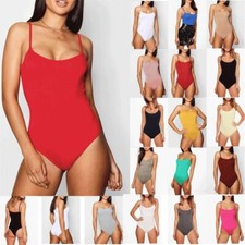 Womens Sleeveless Cami Top Stretch Bodysuit Leotard Camisole Vest Sizes 8-14