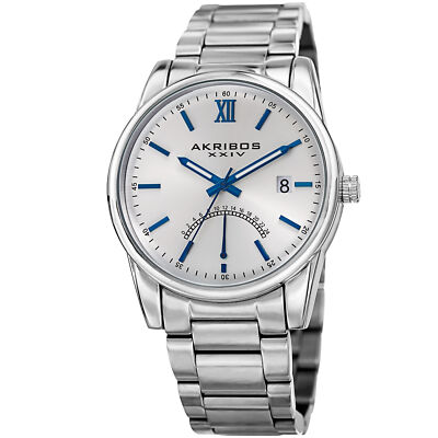 Men's Akribos XXIV AK962SS Silver 24 Hour Indicator Retrograde Dial Date Watch