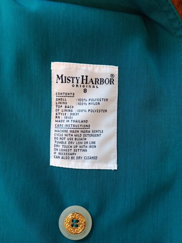 Vintage Misty Harbor Trench Coat 8 Womens Lng Pockets Belted Double Breast Green - Picture 18 of 18
