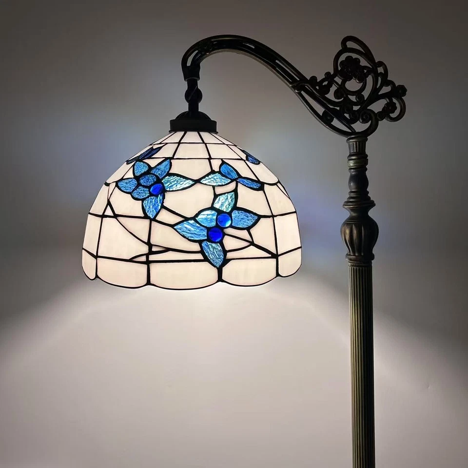 Tiffany Style Floor Lamp White Stained Glass Flowers Gooseneck Adjustable 63'H - Image 4 of 4