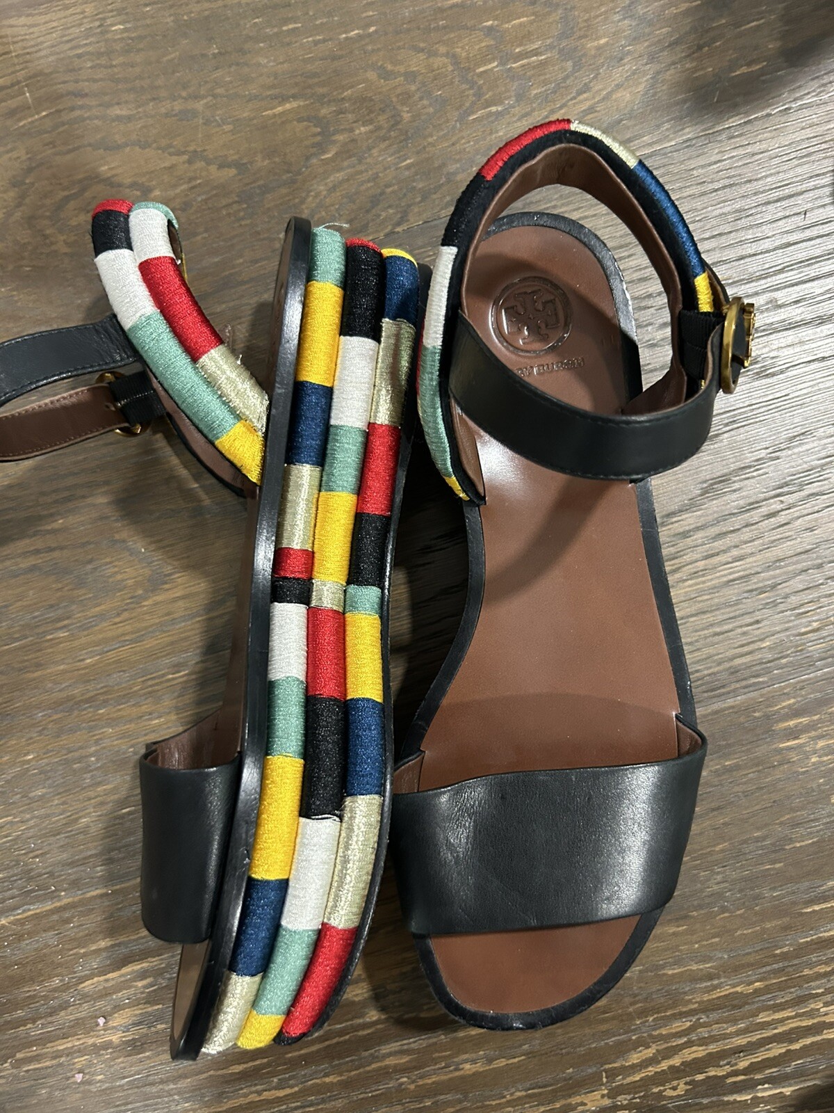 Leather Colorblock Pattern Sandals - image 1