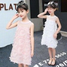 Fluffy Princess Dress Baby Girls Illusion Neck Sleeveless Wedding Gown Pageant