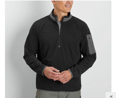Duluth Trading Co Mens 2XL Relaxed Fit Qtr Zip True Grid Fleece Sweater Black