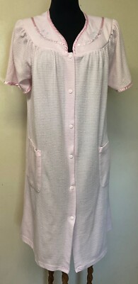 Adonna Snap Ront Robe Pink Snap Front Duster Robe with Pockets Size Medium by Adonna (P48) | eBay