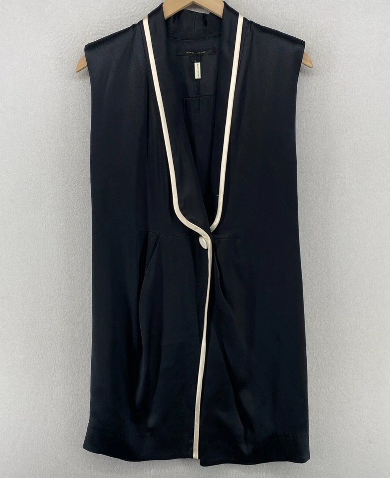 Vestido MARC JACOBS RUNWAY 10 Doubole Seda Satén Contraste Tubería Negro EE. UU. De Colección Foto 2 de 4