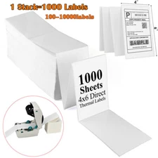 4"x6" Fanfold Direct Thermal Shipping Labels Zebra & Rollo Printers 1000/Stack 