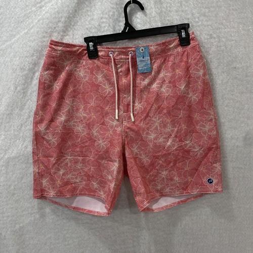 Johnnie-O Swim Trunks L Hula Hawaiian Lucca Taffy Tropical Half Elastic Coral