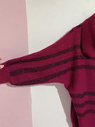 Maglione Aria Vintage L Fucsia Rosa Mohair Plaid Lungo Boho Oversize Accogliente Elasticizzato - Foto 5 di 10