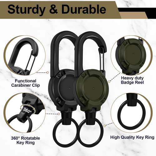 Heavy Duty Keychain Retractable Carabiner Car Key Chain with Badge Holder US - 第 4/20 張圖片