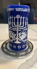 Happy Hanukkah Blue Cobalt Candle Menorah and Star of David design Clean Unused
