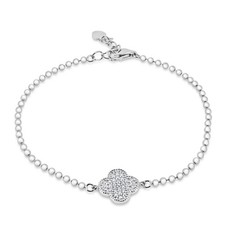 Bracciale Catena A Palline Con Perle Fiore In Argento Sterling 925 CZ