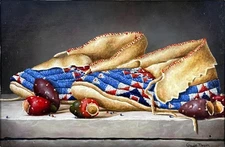 Gayle Nason 'Beaded Moccasins & Cactus Fruit' Oil On Board