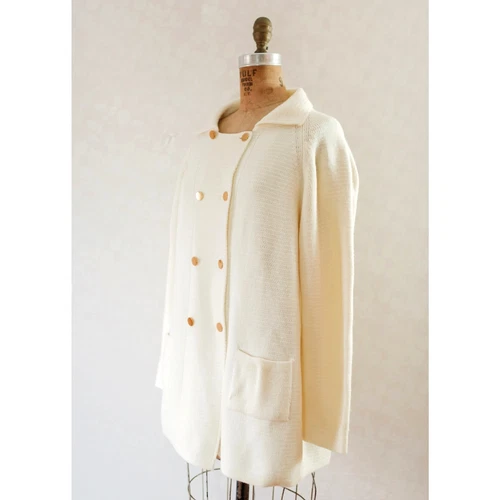 OFF WHITE Giacca maglione maglia panna vintage anni 60 di KIMLON doppiopetto con tasche L