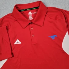 SMU Mustangs Shirt Men Large Red Adidas NCAA Polo Coach Sideline Stretch Mesh