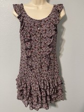 Mango Floral Ruffle Mini Dress Purple Sleeveless Tiered Boho Cottagecore XS