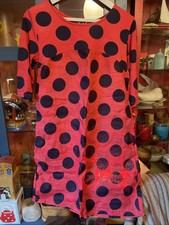N and Willow Cotton Linen Red & Blue Spot Shift Dress M/L