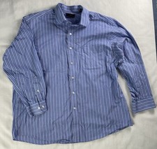 Club Room Long Sleeve Button Shirt Sz 17.5 32/33 Blue-Pink Striped Shirt Preppy
