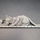 Vintage Cat & Kitten at Bowl Food Dish Bar Brooch Pin, Marked JJ, Metal — photo 2