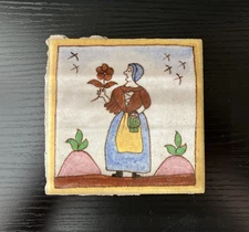 Antique AETCO American Faience European Style Art Tile, Lady with Flower