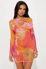 Fashion Nova NWT Sz XS Summer Spritz 3 Piece Bikini Dress Set Orange MSRP $44.99