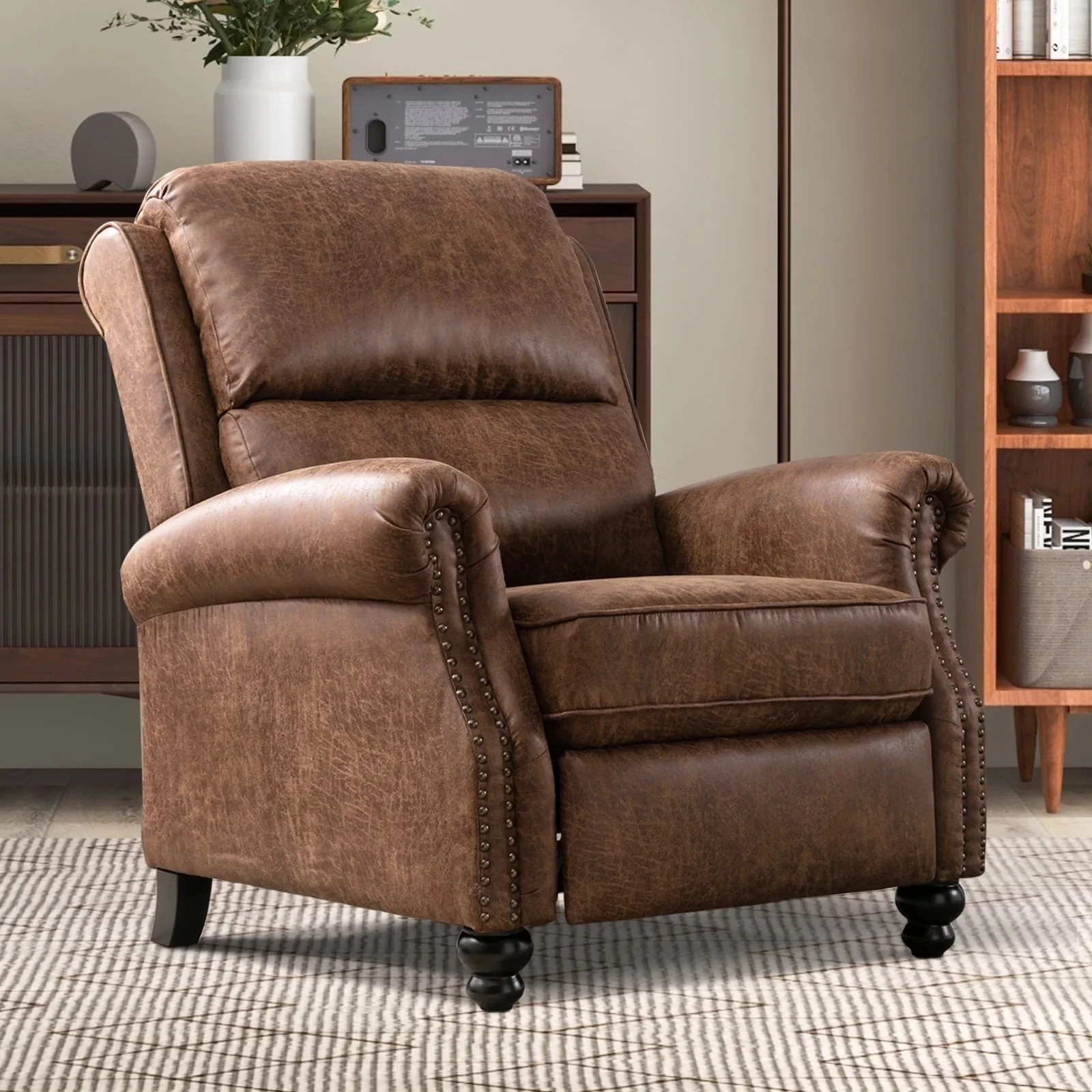 Studded Faux Leather Armchair For Living Room