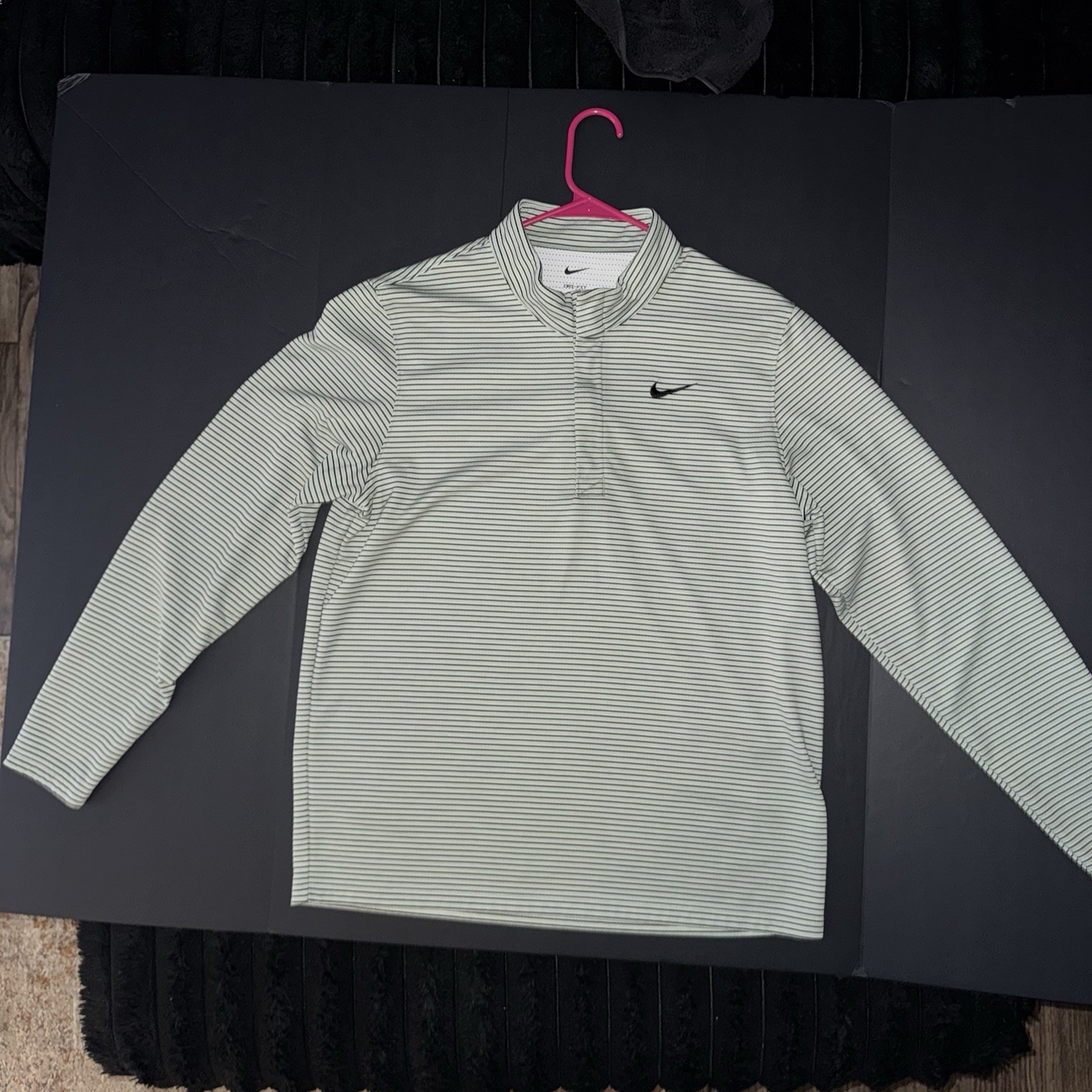 Nike L Dri-FIT Striped Mock Neck Pullover Long Sleeve Jacket Activewear Top