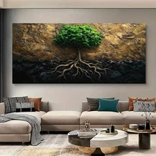 Abstract Green Tree Canvas Art Print Unframed Canvas Painting for Living