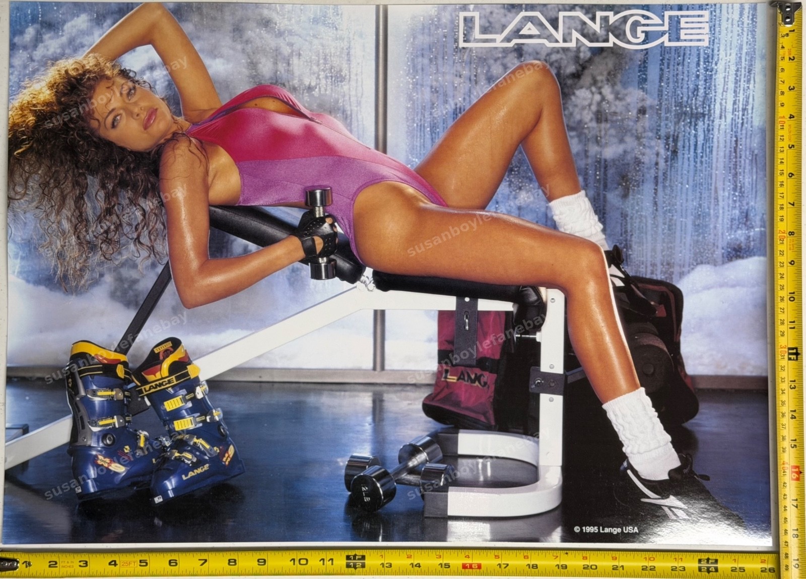 Lange Ski Boots Poster 1995 Girl Skiing Sexy Pin Up Workout Ad Vintage