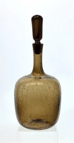 Blenko Handmade Glass 657M Decanter in HTF Chestnut Crackle Joel Myers Design