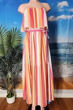 Nwt Cupshe  Off The Shoulder Orange Pink White Stripes Ruffle Top Size Small