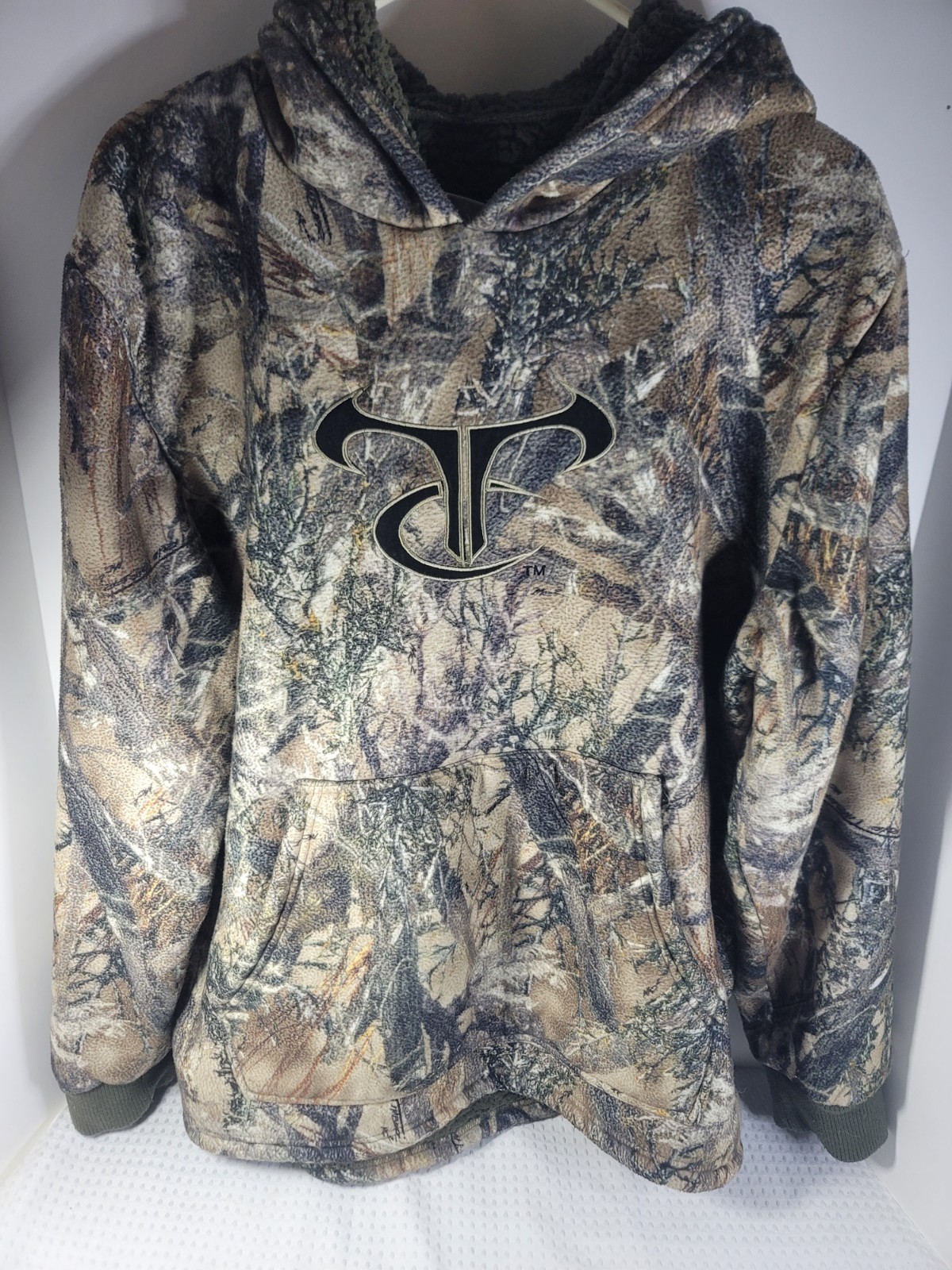 TrueTimber Camouflage Fleece Pullover Hoodie Men's L Polyester Hooded Pockets