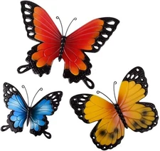Wall Art Indoor / Outdoor Metal Wall Decor Butterfly Set of 1 or 3