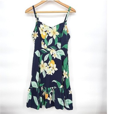 Old Navy Cami Dress Navy Floral Lemon Fruit Ruffle Sundress Summer Large