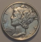 Nicer Low Mintage 1943 P Winged Liberty Head Mercury Dime, bent coin