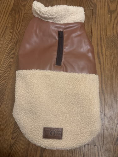 Fab Dog Faux Leather Bomber Jacket Beige Sherpa Dog Coat Warmer L Free Ship